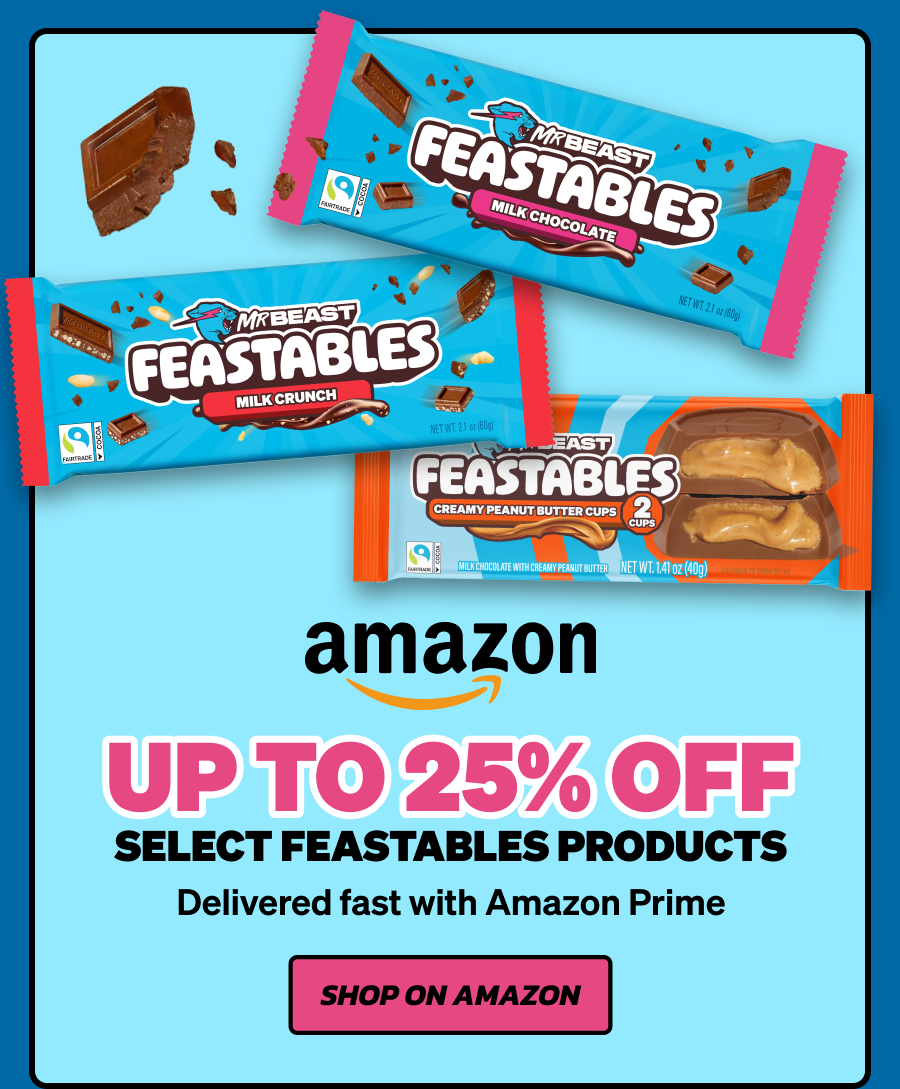 Amazon: Up to 25% Off select Feastables product! Delivered fast with Amazon Prime. Shop on Amazon!