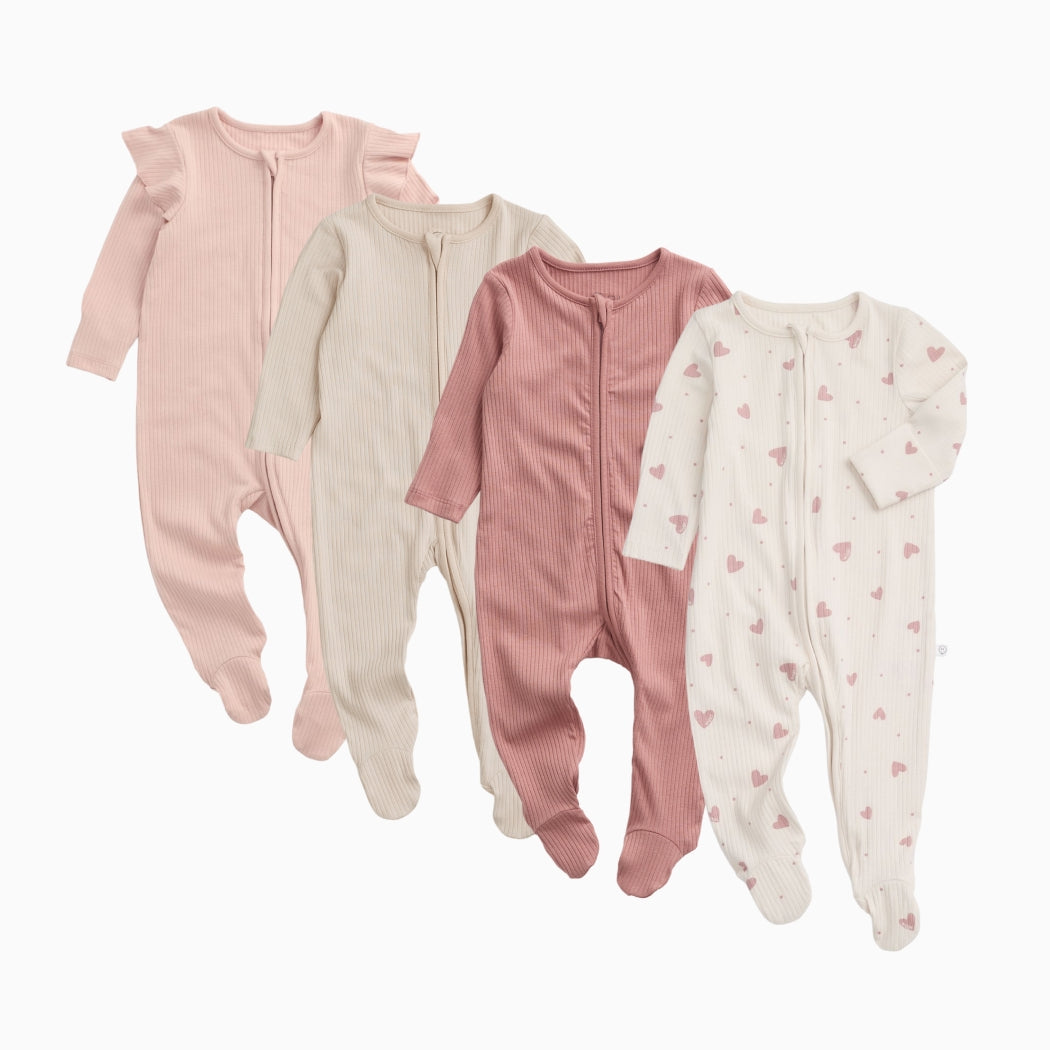 Ribbed Clever Zip Sleepsuit 4 Pack - Hearts & Blush