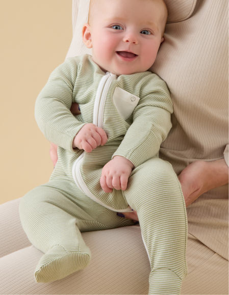 Sage Stripe Clever Zip Sleepsuit