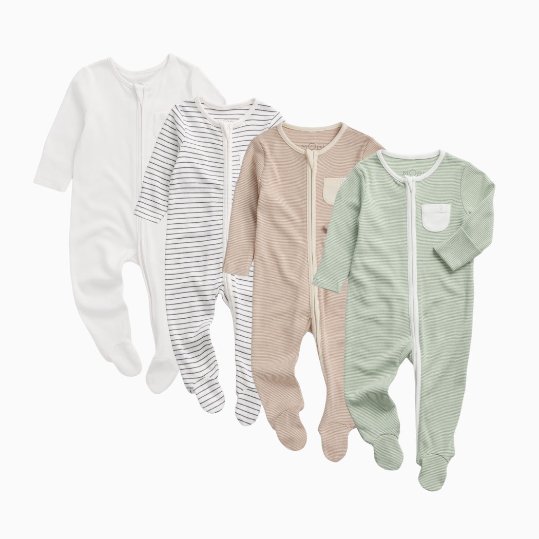 Clever Zip Sleepsuit 4 Pack - Sage Stripe