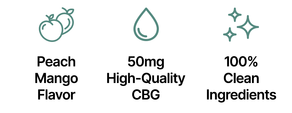 Peach Mango Flavor * 50mg High-Quality CBG * 100% Clean Ingredients