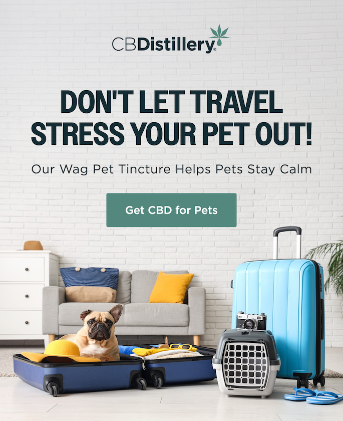 Don't Let Travel Stress Your Pet Out! Our Wag Pet Tincture helps pets stay calm. Get CBD for Pets
