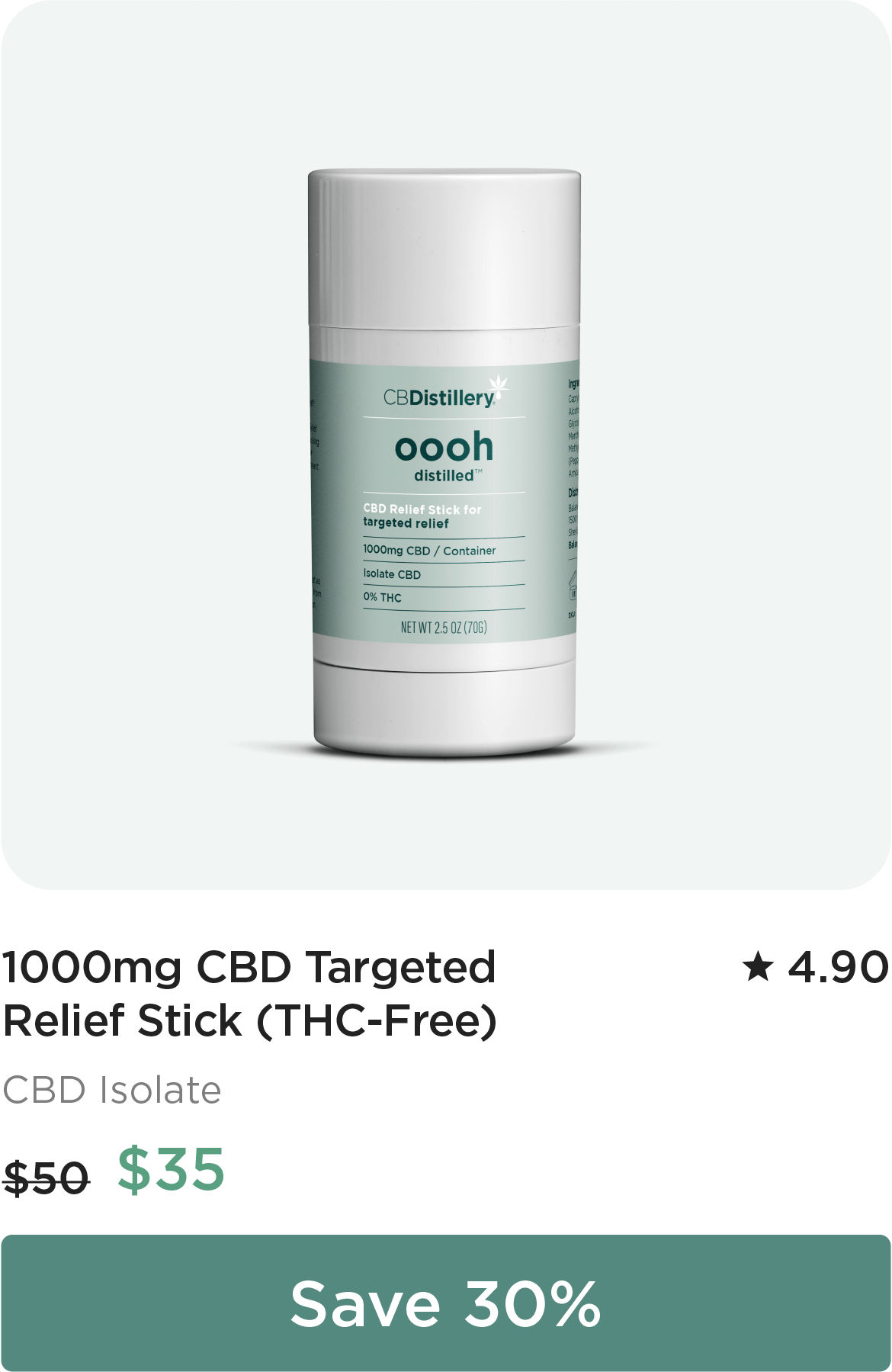 1000mg CBD Targeted Relief Stick (THC-Free), originally $50, now $35. Save 30%