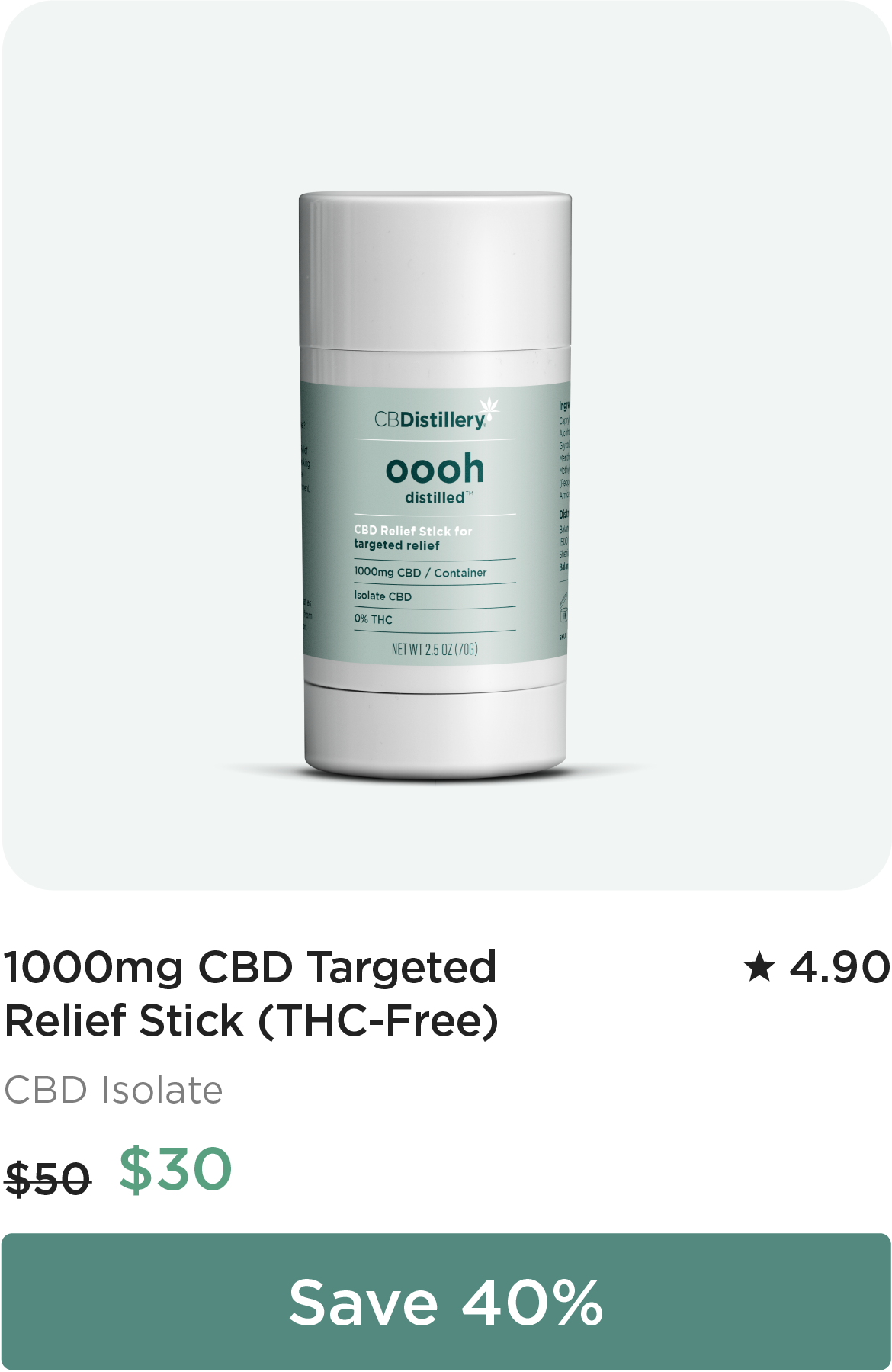 1000mg CBD Targeted Relief Stick (THC-Free). Originally $50; now $30. Save 40%