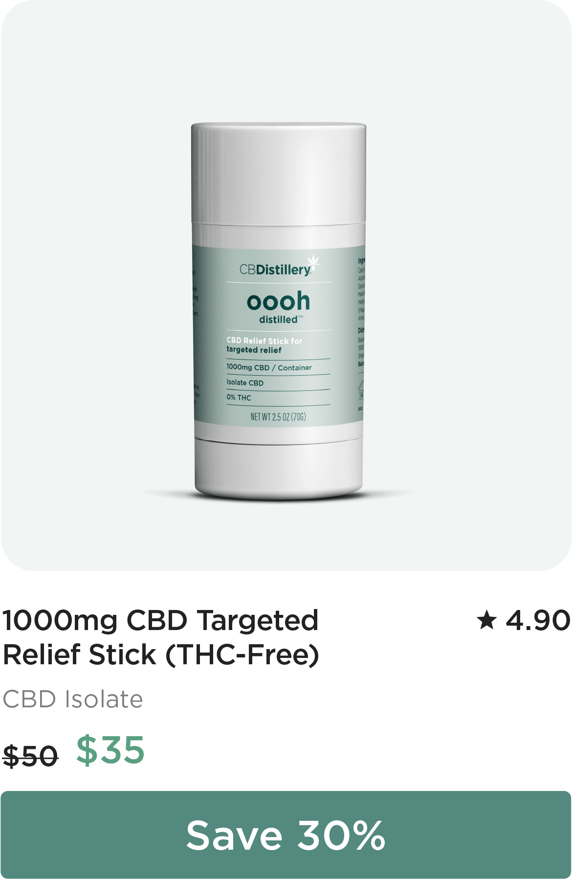 1000mg CBD Targeted Relief Stick (THC-Free), originally $50, now $35. Save 30%