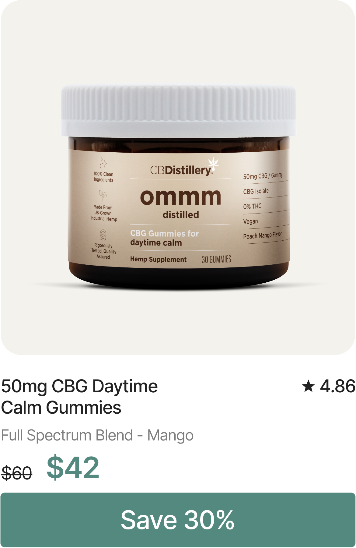 50mg CBG Daytime Calm Gummies, originally $60, now $42. Save 30%