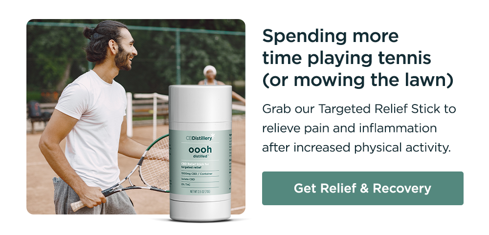 Spending more time playing tennis (or mowing the lawn): Grab our Targeted Relief Stick to relieve pain and inflammation after increased physical activity. Get Relief & Recovery