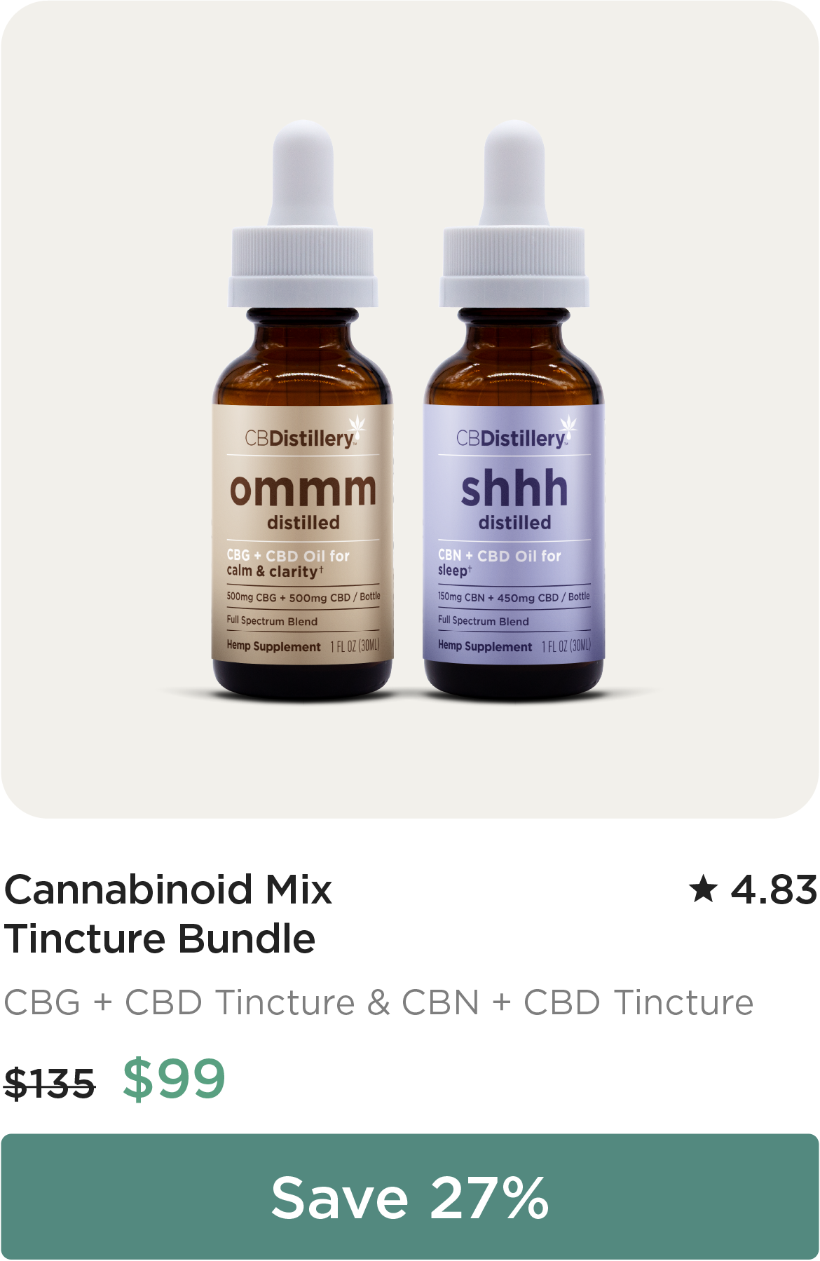 Cannabinoid Mix Tincture Bundle. Individual Price: $135. Bundle Price: $99. Save 27%