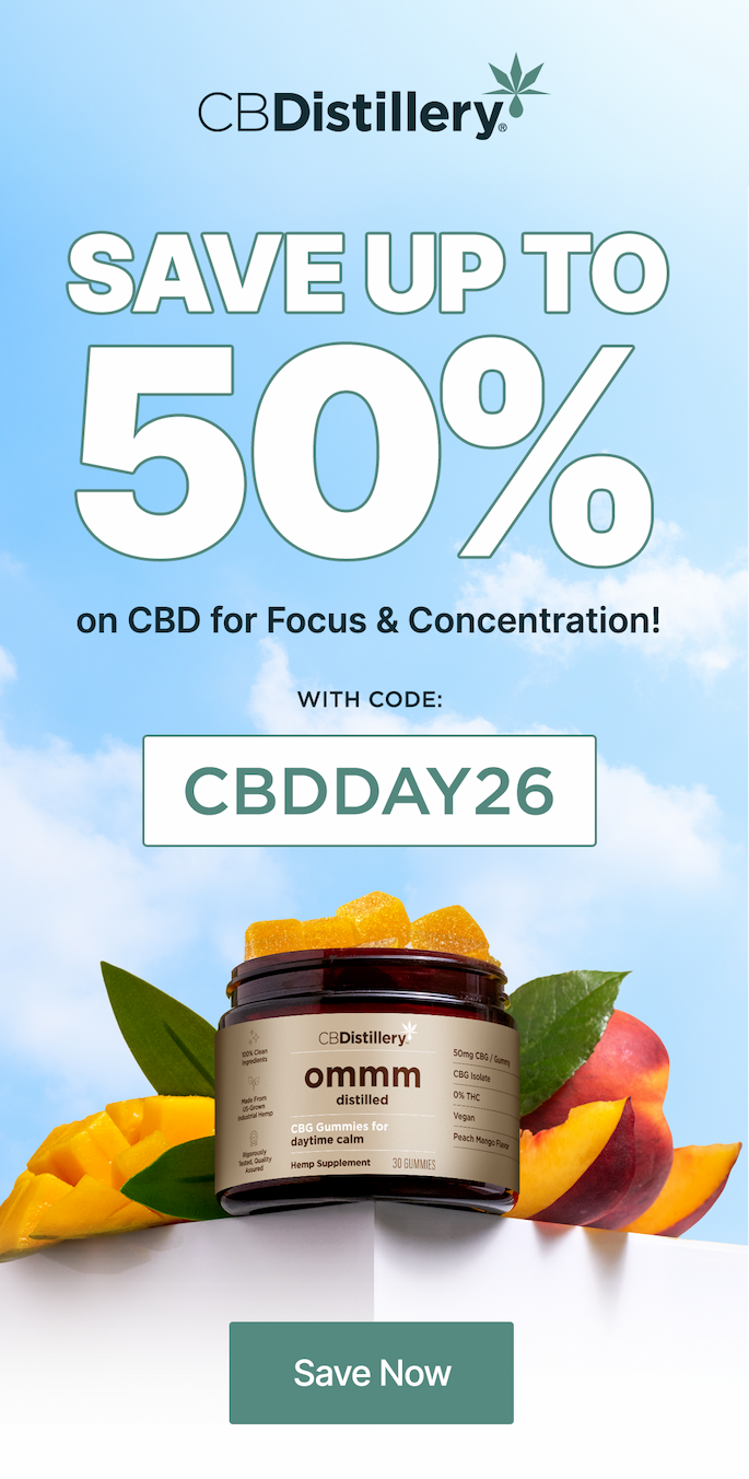 Save up to 50% on CBD For Focus & Concentration! with code CBDDAY26 Save Now Save up to 50% on CBD For Focus & Concentration! with code CBDDAY26 Save Now