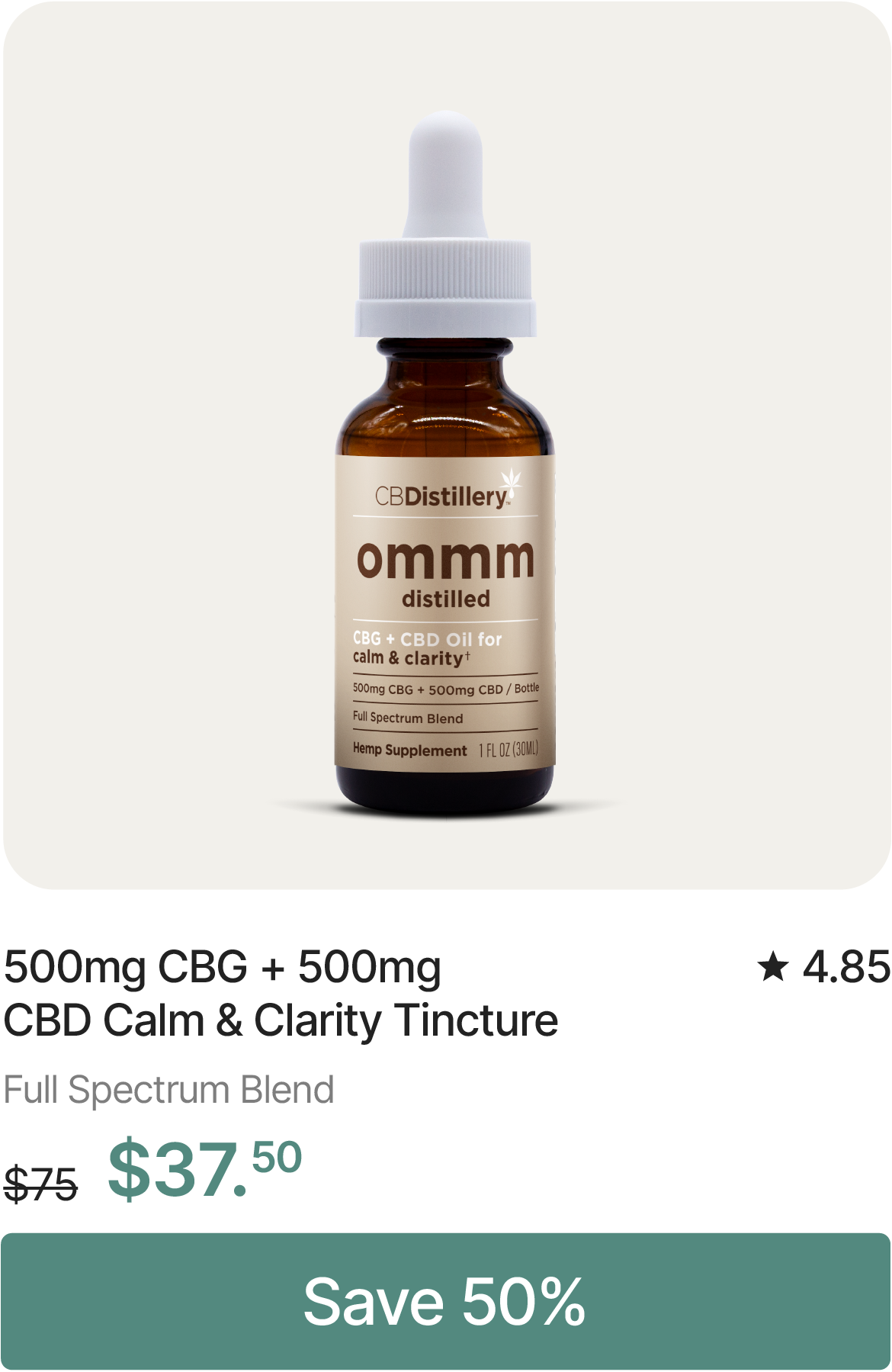 500mg CBG + 500mg CBD Calm & Clarity Tincture, originally $75, now $37.50. Save 50%