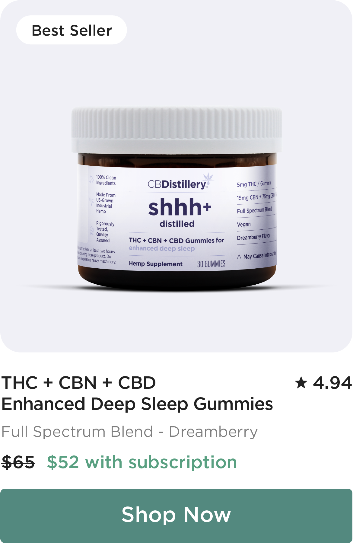 THC + CBN + CBD Enhanced Deep Sleep Gummies. Regularly $65; $52 with subscription. Shop Now