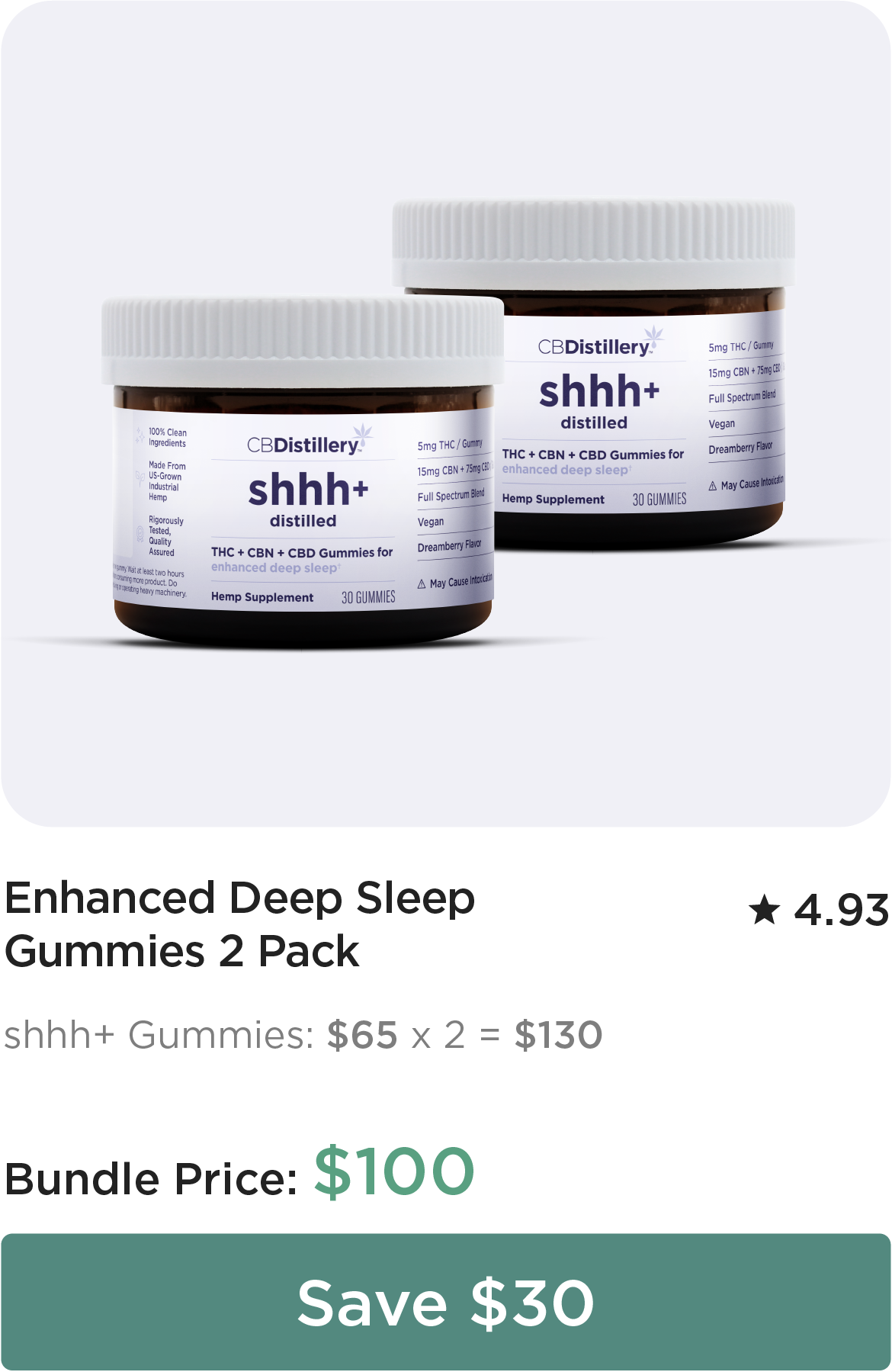 Enhanced Deep Sleep Gummies 2-Pack Bundle: Enhanced Deep Sleep Gummies: $65 x 2 = $130. Bundle Price: $100. Save $30
