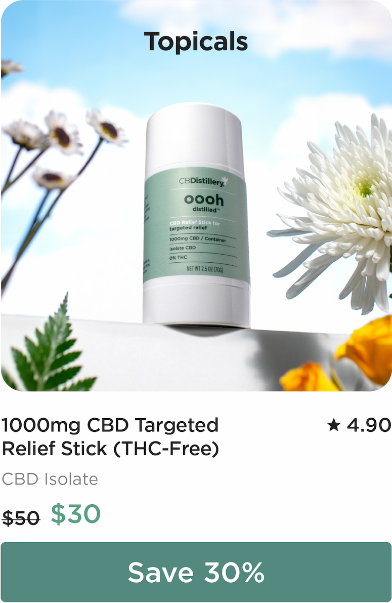 Topicals - like 1000mg CBD Targeted Relief Stick (THC-Free). Originally $50; now $30. Save 30%