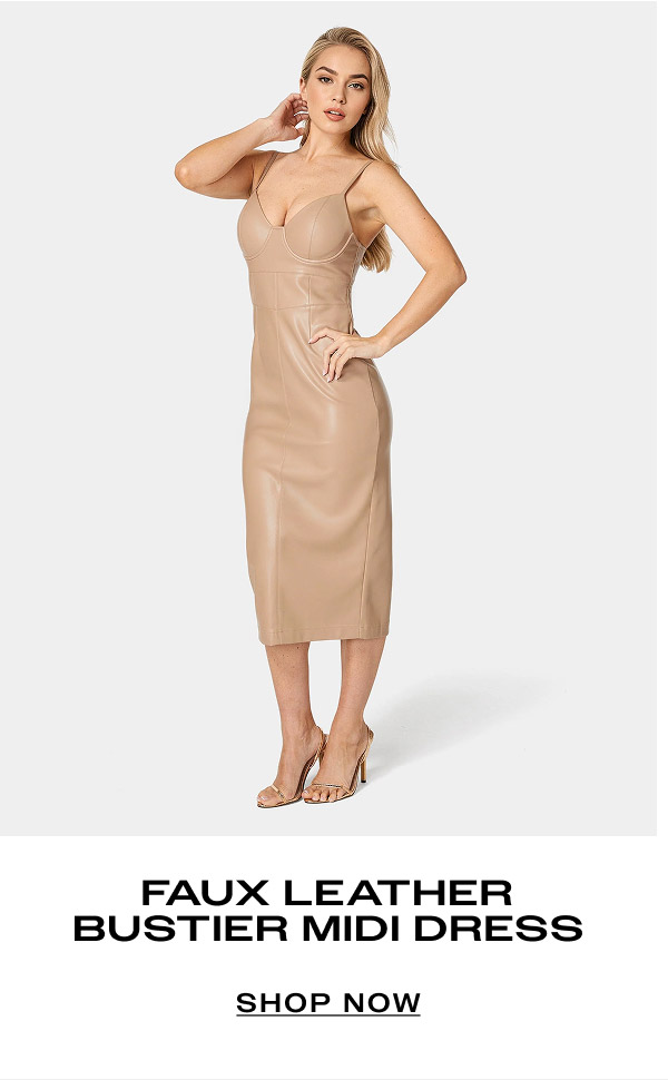 Faux Leather Bustier Midi Dress