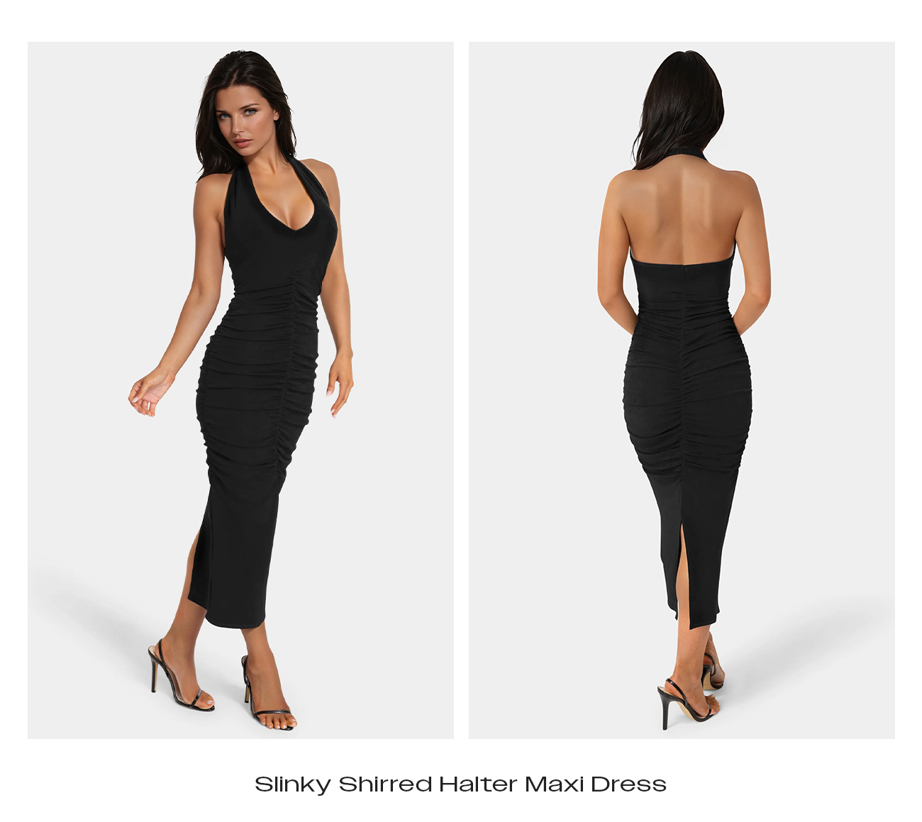 Slinky Shirred Halter Maxi Dress
