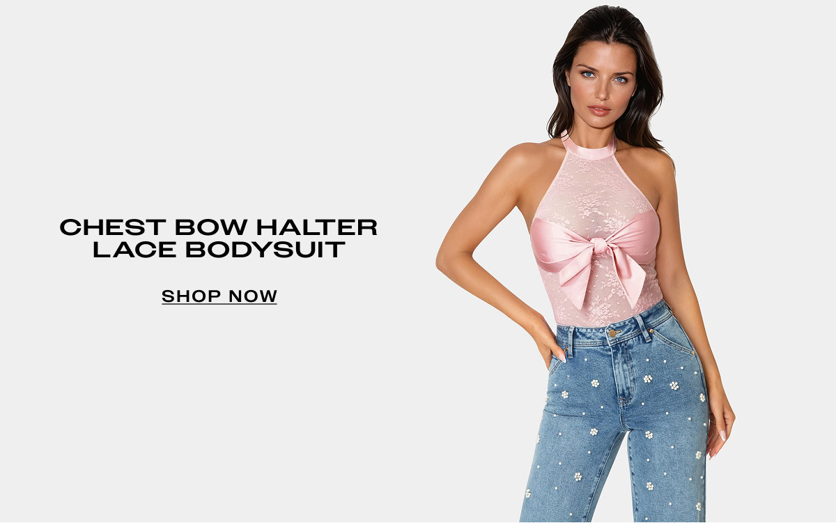 Chest Bow Halter Lace Bodysuit