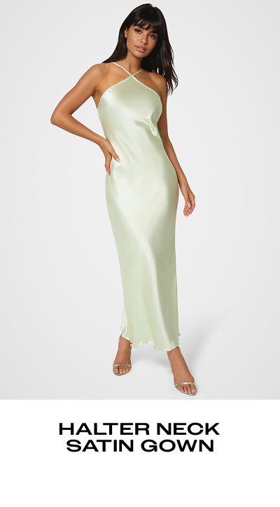 HALTER NECK SATIN GOWN