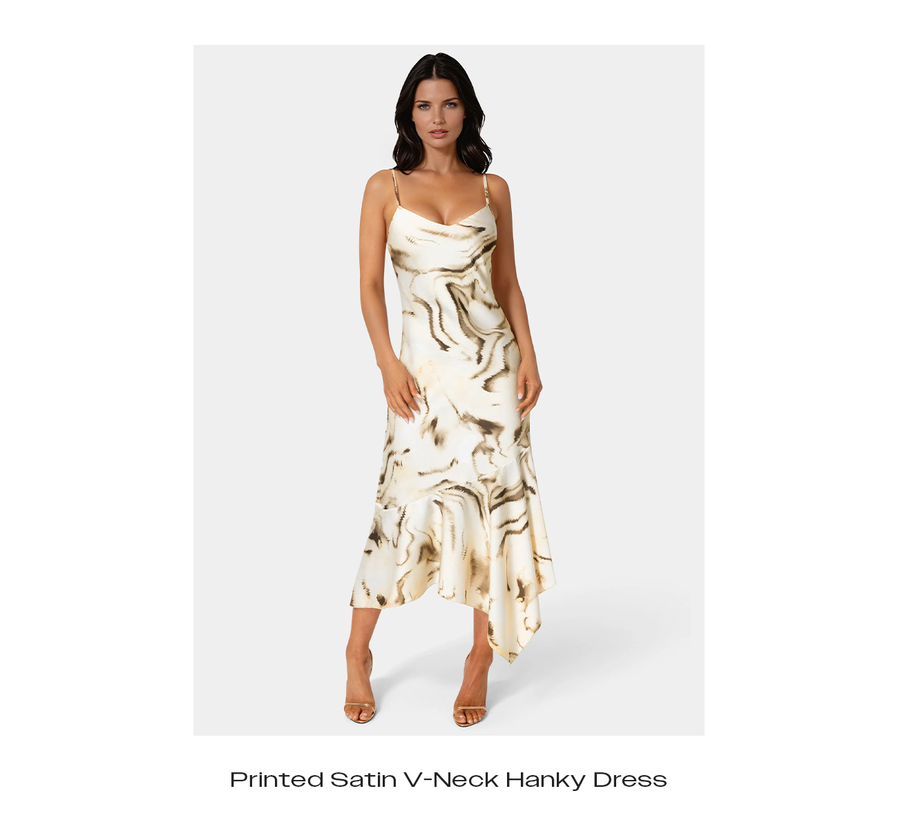 Printed Satin V-Neck Hanky Dress