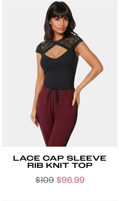 Lace Cap Sleeve Rib Knit Top 