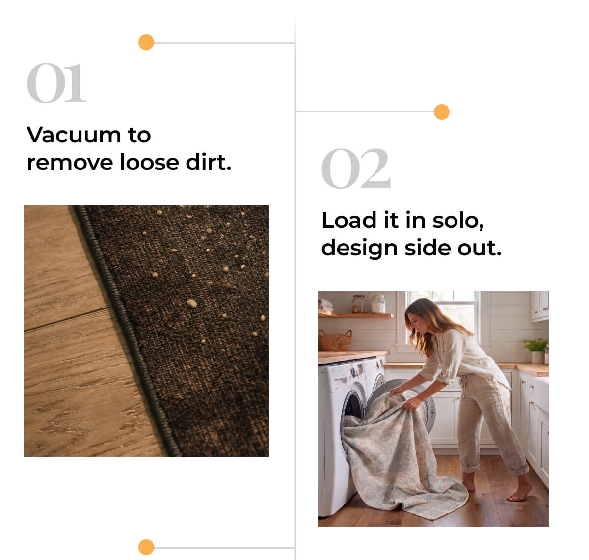 01 - Vacuum to remove loose dirt. 02 - Load it in solo, design side out