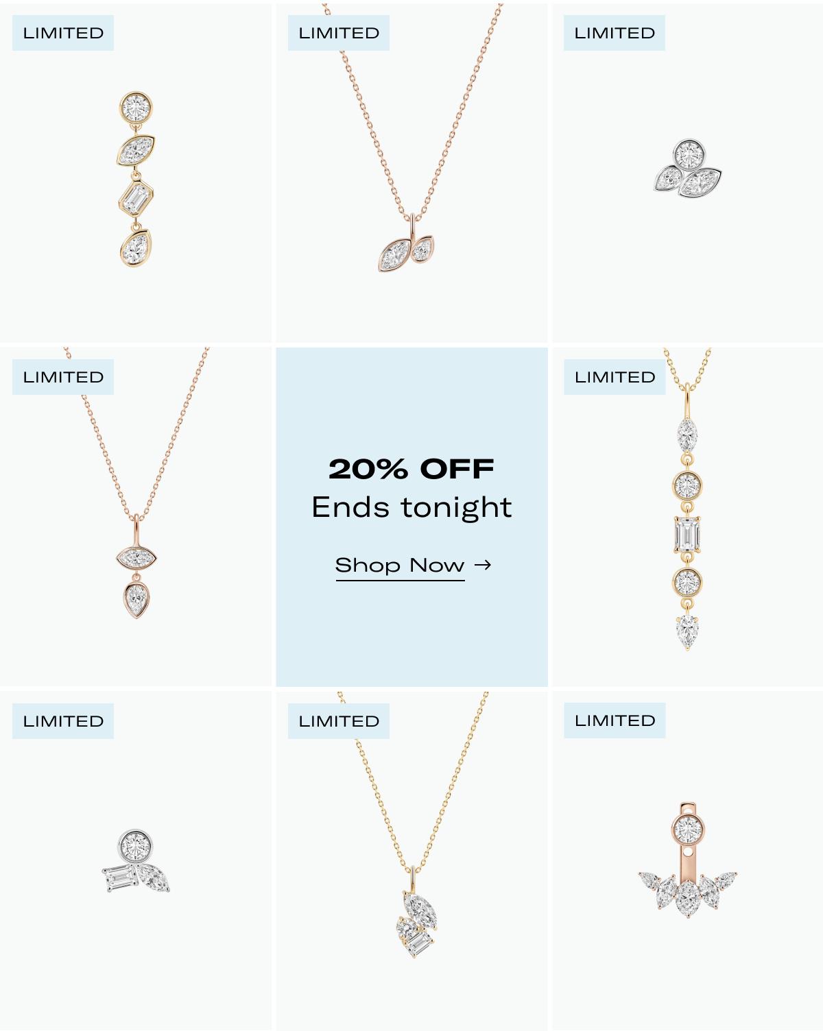 Limited-edition diamond earrings and necklaces from The Rare Collection. All pieces 20% off, ending tonight. >> Shop Now <<