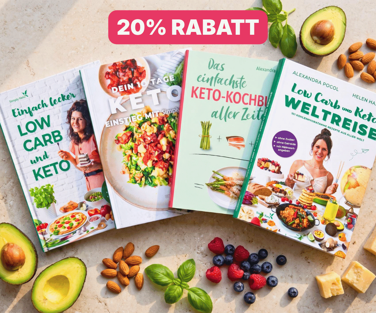 Vier Low-Carb und Keto Kochbücher von Simply Keto