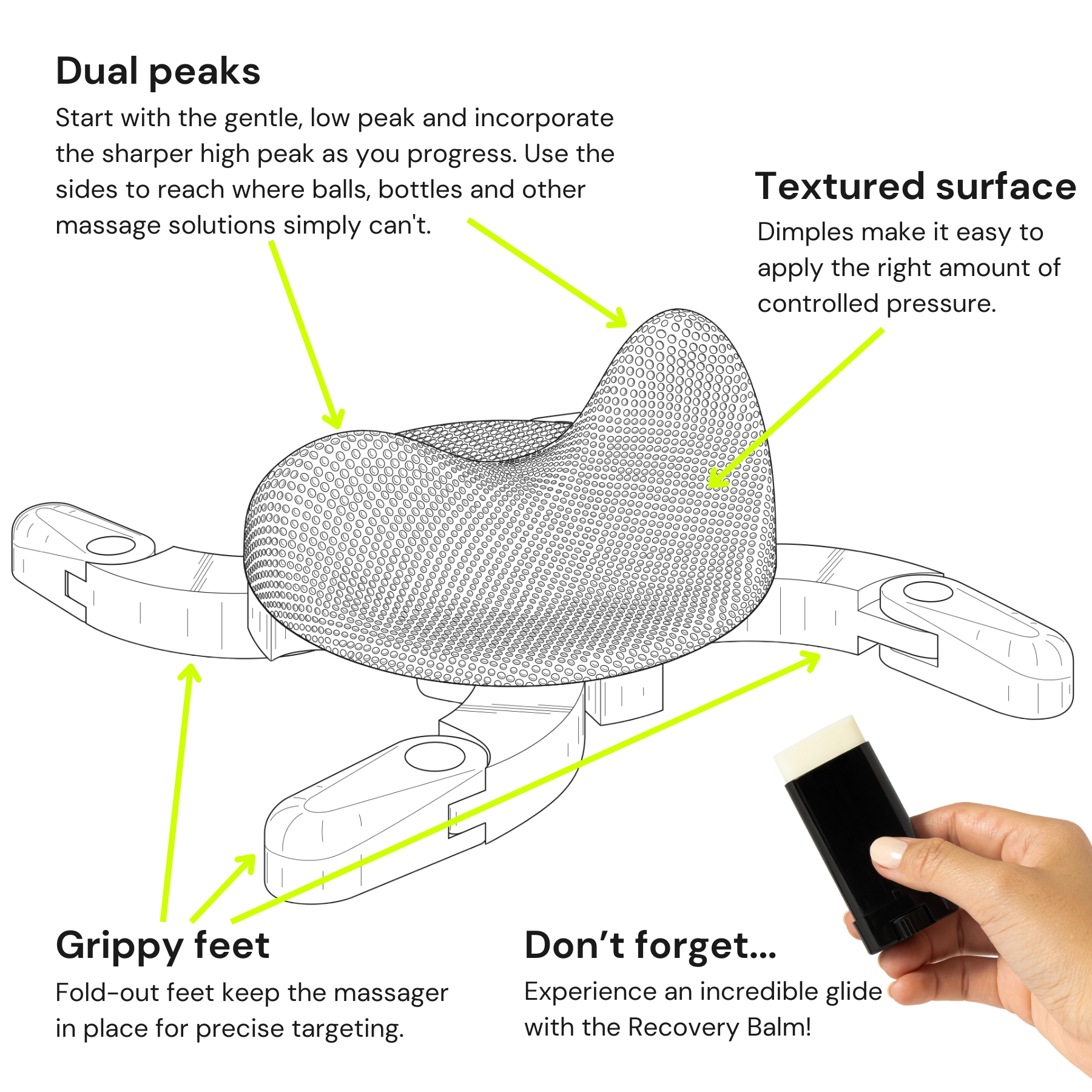 Dual peaks, textured surface and grippy feet make the Arch Massager the best foot massage tool
