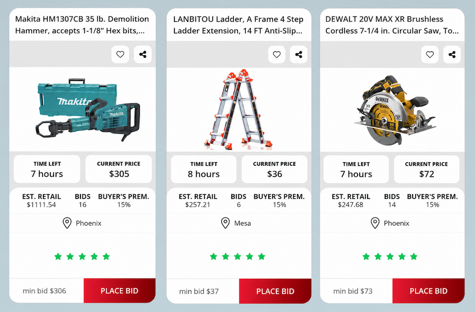 Live tools and DIY equipment auctions at Nellis Auction.