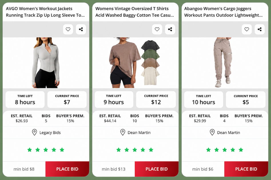 Live athleisure clothing auctions at Nellis Auction.