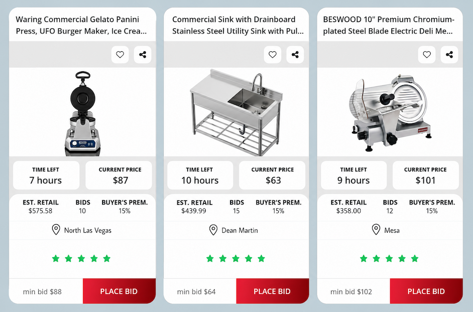 Live kitchen equipment auctions at Nellis Auction.