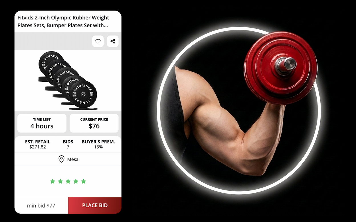 Dumbbells and weights available at auction at Nellis Auction.
