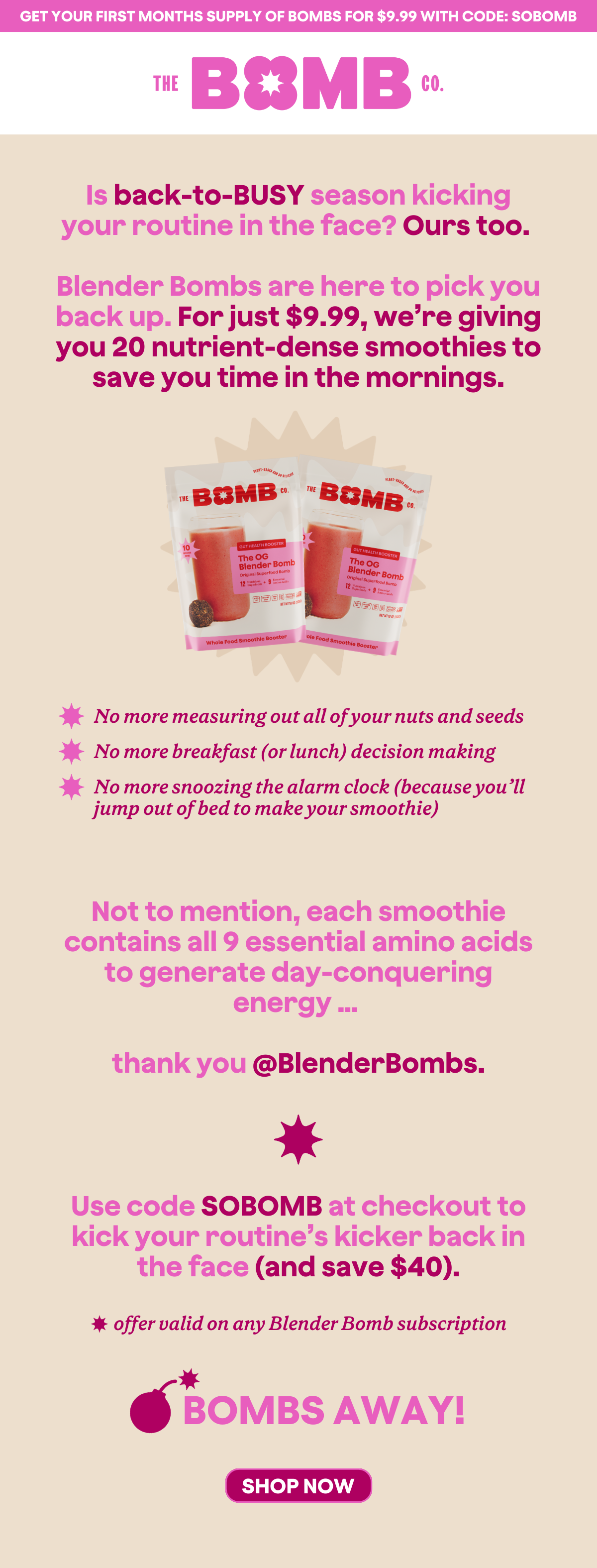 Get Your First Month's Supply of Blender Bombs for Just 9.99! 💣