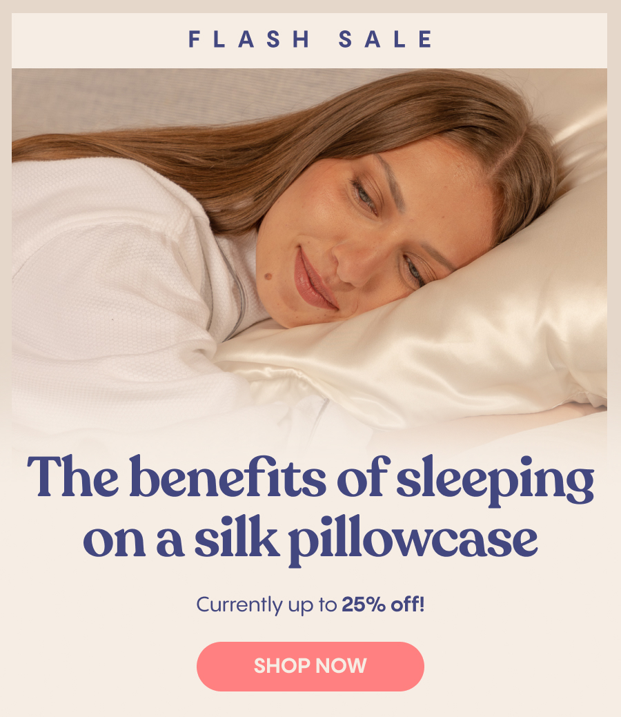 The benefits of sleeping on a silk pillowcase  For your skin:  - Reduces wrinkles and creases  Preserves moisture   For your hair:  - Minimizes breakage  Reduces tangles and frizziness   If you're spending $$$ on skincare or haircare but not thinking about your pillowcase, you're doing it wrong.   Save up to 75% on our silk pillowcases, while supplies last!