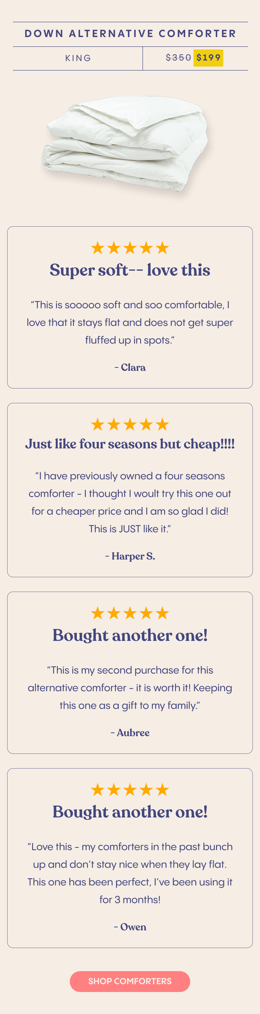 5 star reviews of down alternative comforter - Get up to 75% ALL comforters and sheets now for a limited time!