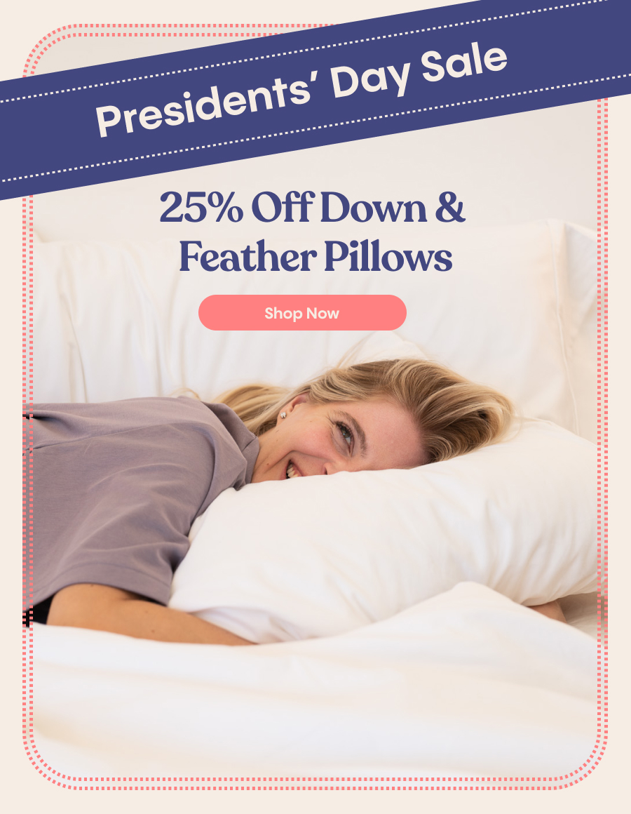 Presidents' Day Sale 25% Off Down & Feather Pillows Shop Now