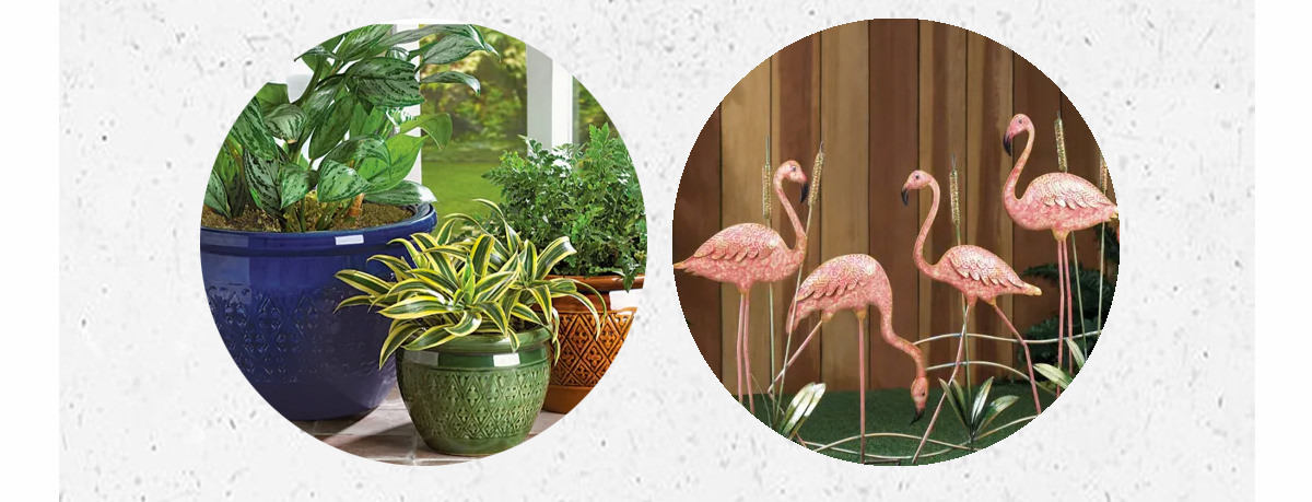 Jewel-Tone Flower Pot (Set of 3), Flamingo Garden Stake | SHOP NOW