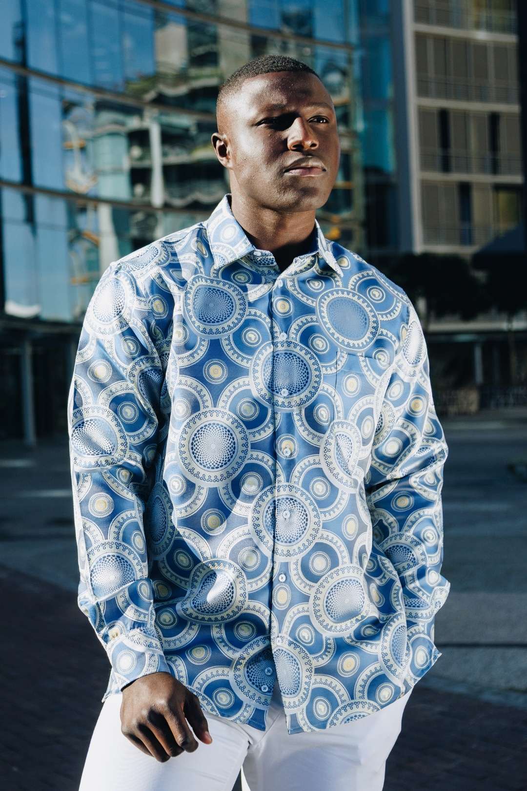 Dotted Paisley - Royal Blue Long Sleeve Jacquard Woven Men's Shirt
