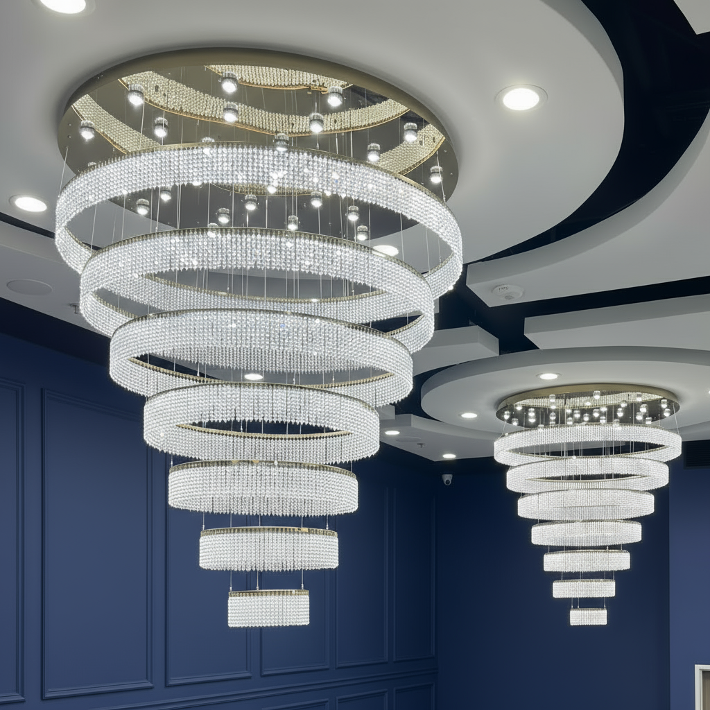 an image of a large chandelier with many lights hanging from it