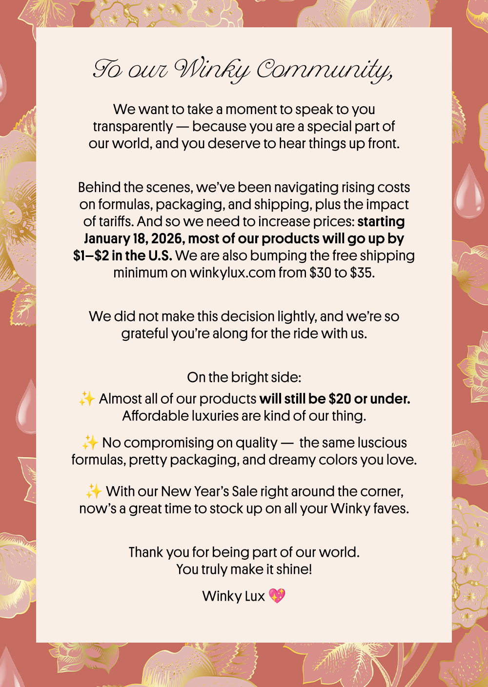 To Our Winky Community