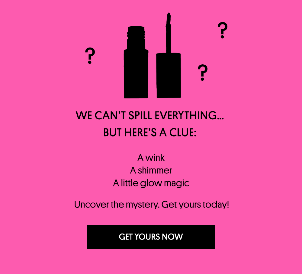 an image of a pink poster with a black and white image of two bottles of makeup