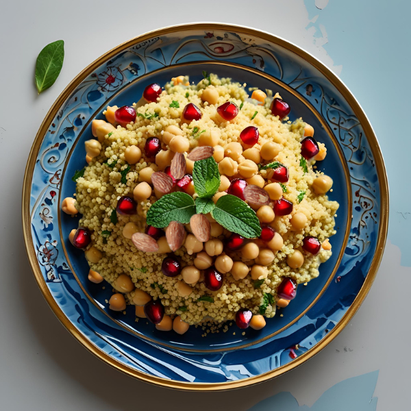 Couscous with Pomegranate and Outer Banks Olive Oil Co. Cranberry Pear Balsamic and Persian Lime Olive Oil