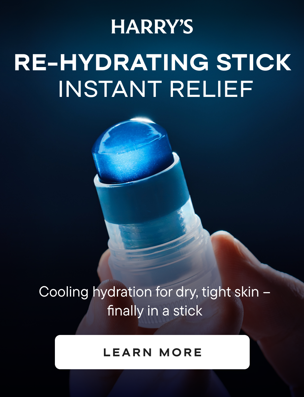 dark background with hand holding blue jelly re-hyddrating stick