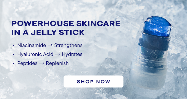 Ice with a tube of blue jelly on the right