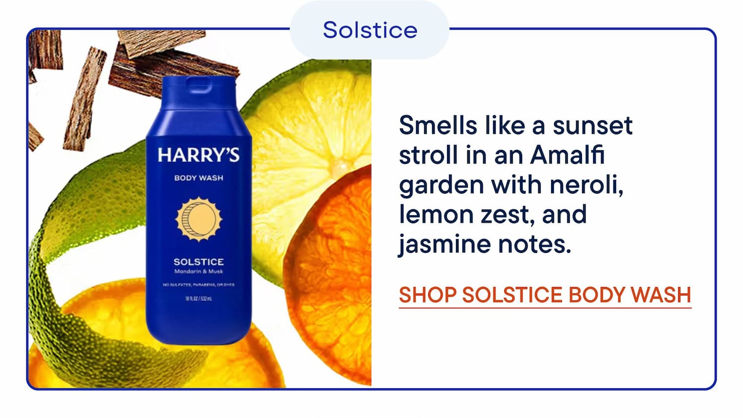 Smells like a sunset stroll in an Amalfi garden with neroli, lemon zest, and jasmine notes.