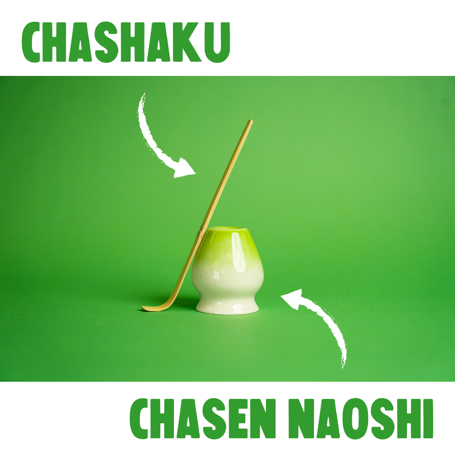 bamboo scoop (chashaku) & ceramic whisk holder (chasen naoshi)