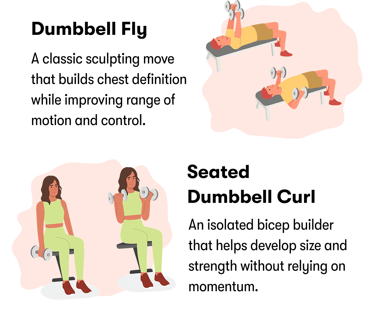 Dumbbell Fly | A classic sculpting move that builds chest definition while improving range of motion and control.