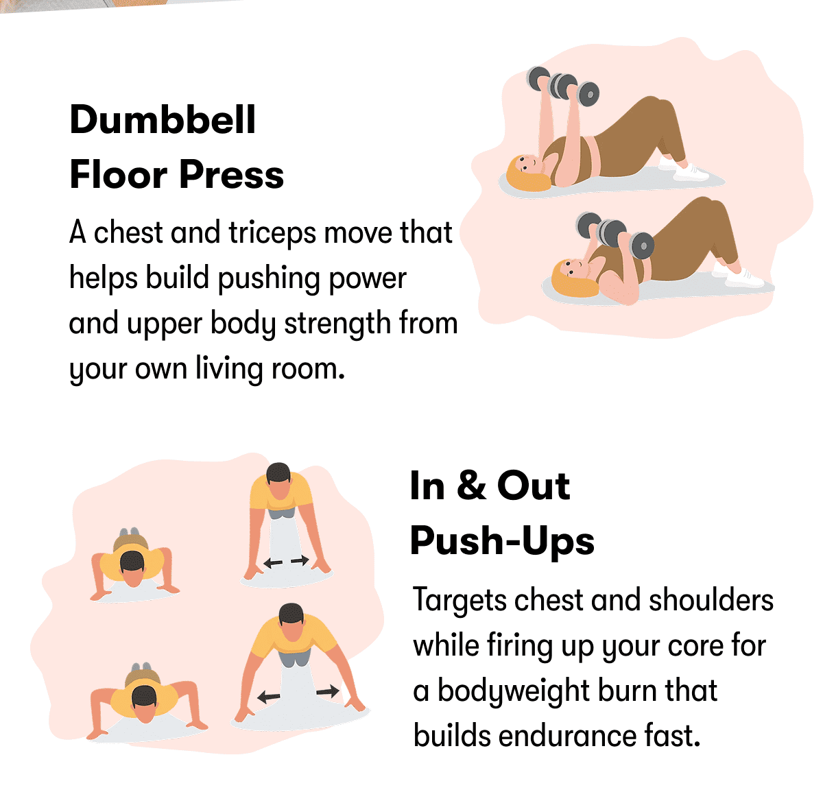 Dumbbell Floor Press | A chest and triceps move that helps build pushing power and upper body strength from your own living room.