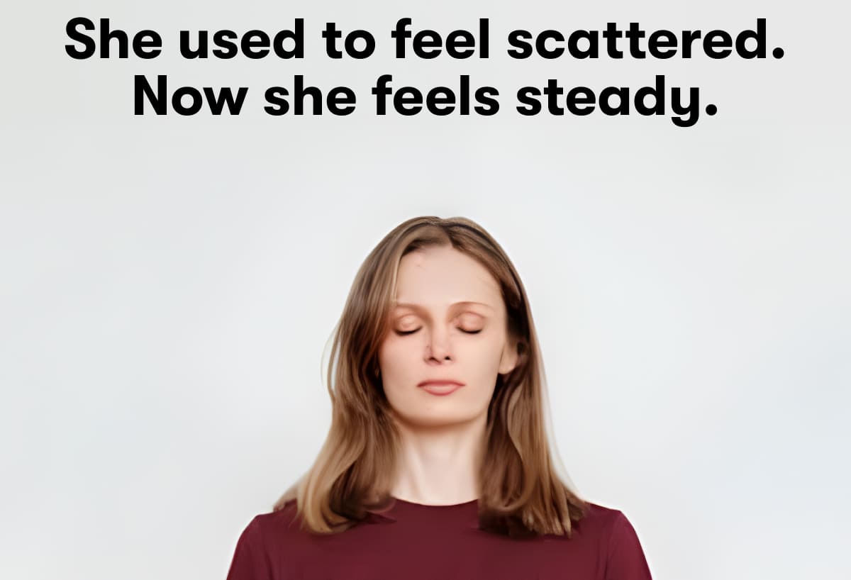 She used to feel scattered. Now she feels steady. You don't have to quiet your mind alone. This journal helps you build a habit of peace, one breath at a time.
