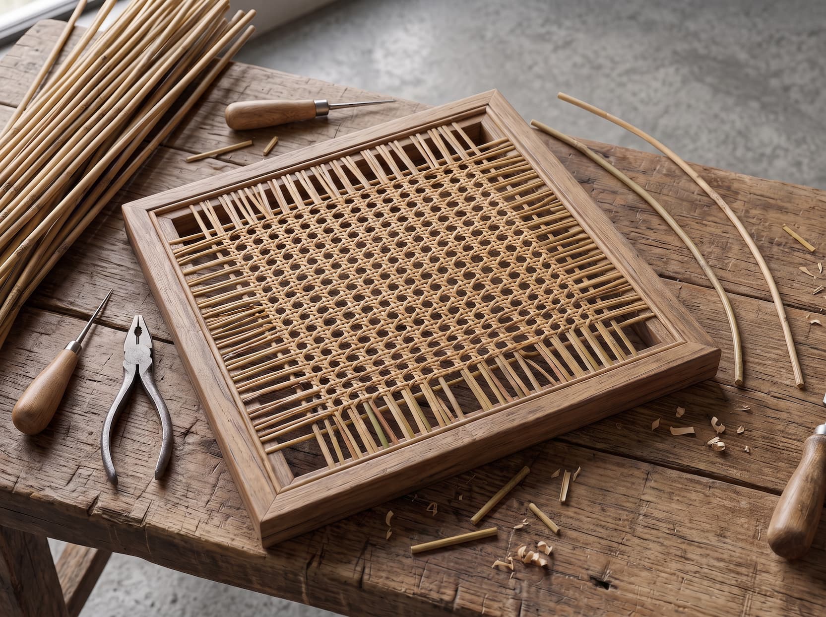 Hand-woven cane web pattern