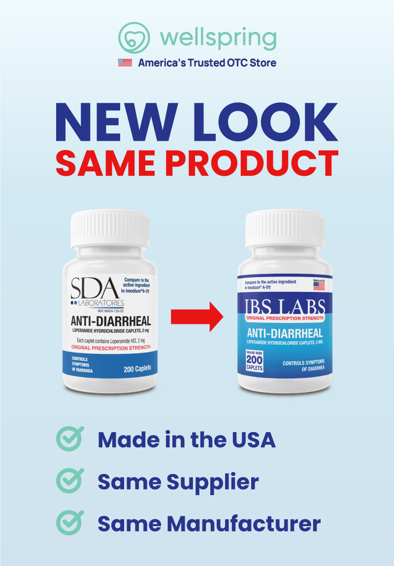 SDA AntiDiarrheal 200 count New Look, Same Product Wellspring Meds